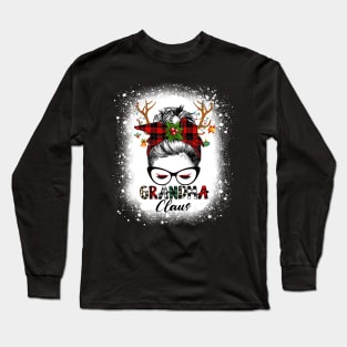 Grandma Claus Reindeer Messy Bun Christmas Bleached Long Sleeve T-Shirt